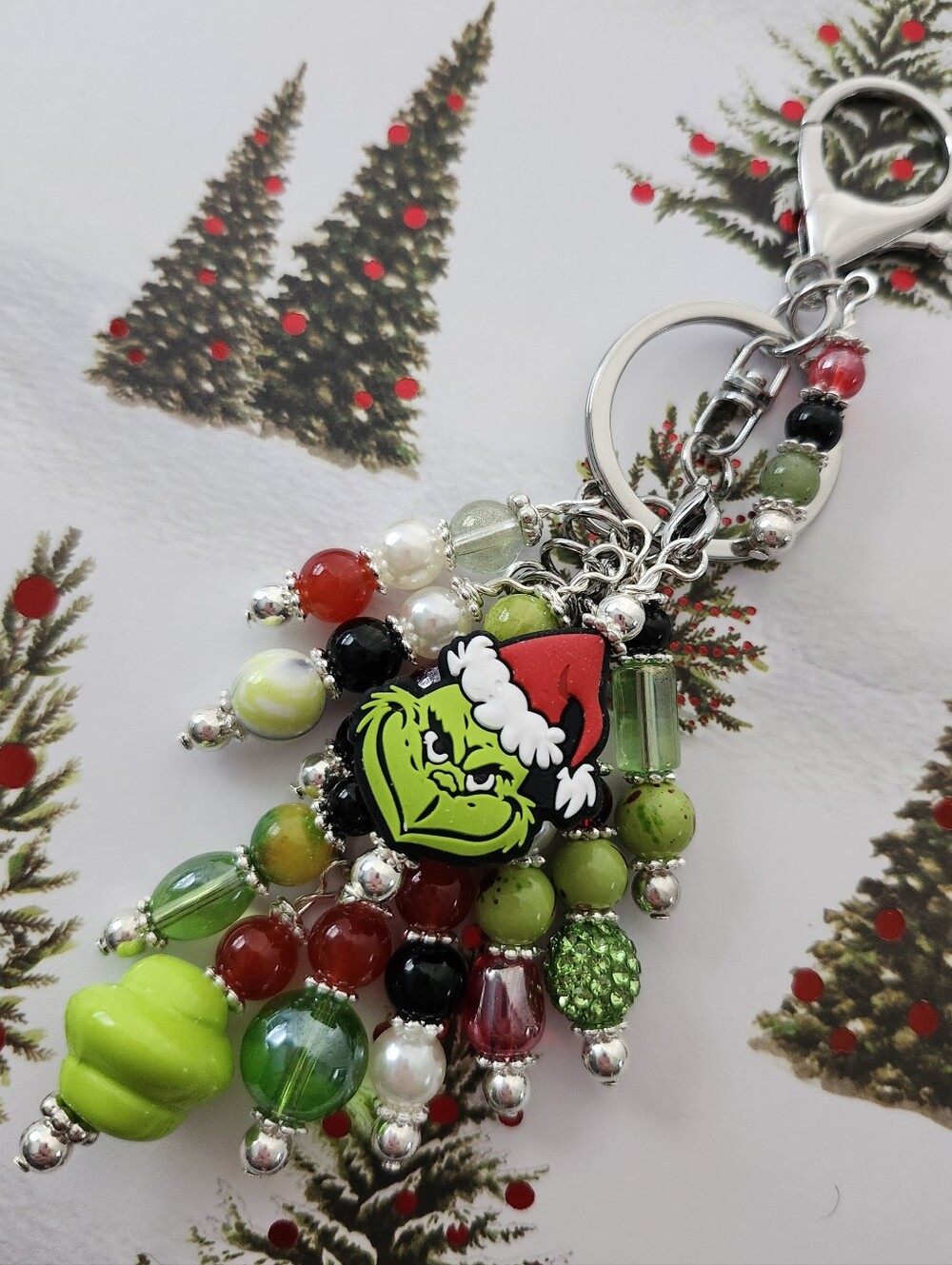 Grinch Holiday Purse Charm Carnelian Jade Handcrafted